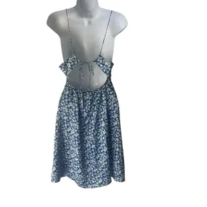 L.I.A Love‎ Is All Women's Size Small Blue Floral Tie Back Satin Slip Dress thumbnail 3