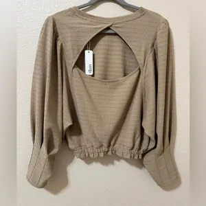Glam Women's Taupe Waffle Knit Long Sleeve Top size M thumbnail 5
