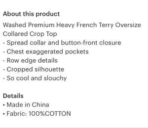 Boutique Premium French Terry Button Up Cropped Top thumbnail 7