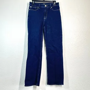 Quince straight dark wash jeans 29 stretch classic 29" inseam mid rise thumbnail 2