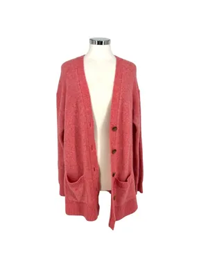 J. Crew Long Cardigan Sweater Pockets Pink Heather Preppy Cozy Size Medium thumbnail 2