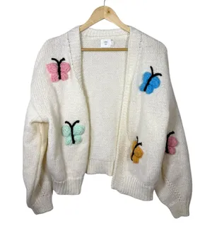 Luna Ivy Chunky Knit Butterfly Cardigan 3D Novelty Open Front Size S thumbnail 1