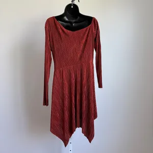 ASOS Boho Relaxed Witchy MobWife Lagenlook Plisse Asymmetric Dress‎ 10 Rust Red thumbnail 6