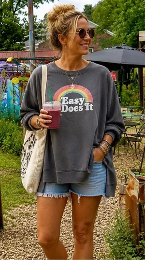 Wildfox Easy Does It Rainbow Sommers Sweatshirt Charcoal‎ Gray XXL Oversized thumbnail 1