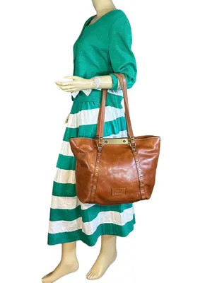Patricia Nash Cognac Brown Leather Benvenuto Large Shoulder Bag thumbnail 2