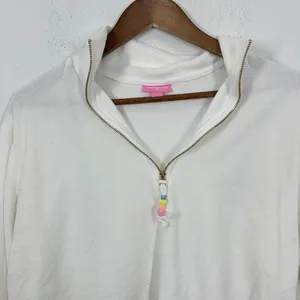 Stoney Clover Lane x Target Half Zip Cropped Sweatshirt Terry Cotton White Small thumbnail 2