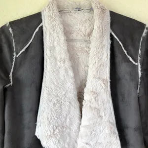 Faux shearling fur sueded cascading draped jacket S thumbnail 2
