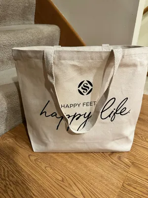 Happy Feet Happy Life Tote Bag Canvas never used Durable Great For Groceries Etc thumbnail 7