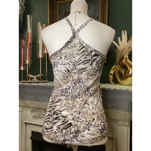BKE‎ Womens Small Animal Print Lace Overlay Button Front Racerback Tank Top Tan thumbnail 3