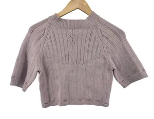 Free People Knit Top Womens L Mauve Around The Clock Open Back Pointelle Cropped thumbnail 1