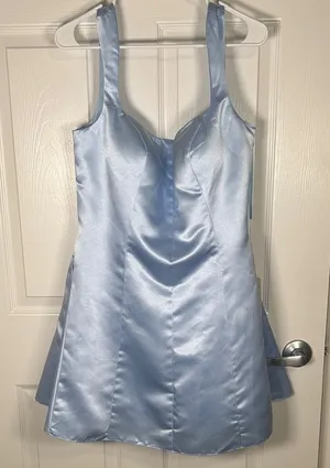 Stacees Sky Blue Satin Fit & Flare Bridal Homecoming Dress US 16 NWT thumbnail 1