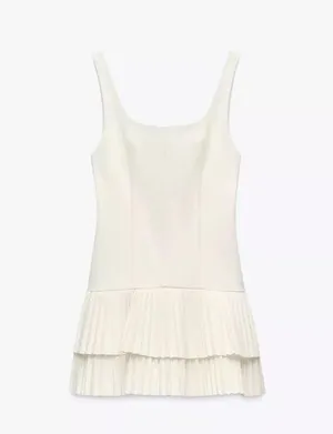 Zara mini dress casual off white ivory pleated skirt bodycon casual party thumbnail 17