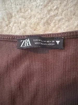 ZARA Brown Ruched Front Long-Sleeve Crop Top thumbnail 5