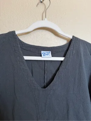Oh My Gauze! playa graphite cindy 2 Cotton V-Neck Tunic Blouse NEW lagenlook thumbnail 2