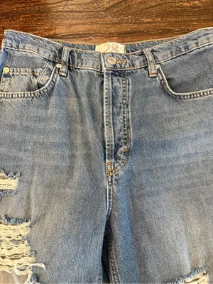 Free People Wide Leg Jeans Womens 28 Blue Light Wash Distressed Button thumbnail 3
