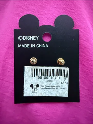 Walt Disney World Vintage Minnie Mouse Enamel Profile Stud Earrings Jewelry Card thumbnail 2