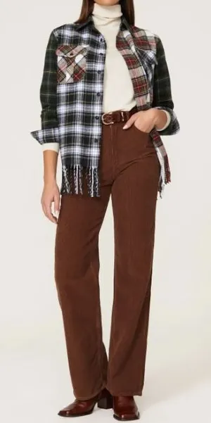 Polo Ralph Lauren Patchwork Plaid Fringe Flannel Shirt Multi Color XS thumbnail 1