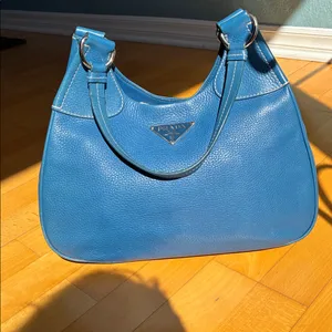 ADDITIONAL PHOTOS Prada Vitello Daino Moon Shoulder Bag Blue Leather Silver thumbnail 5