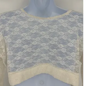 Y2K Sheer Lace Crop Top Sz XL Cream Festival Coquette Long Sleeve Fairy Grunge thumbnail 6