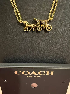 COACH | Gold Plated Traditional Logo Horse & Carriage Pendant Necklace thumbnail 2