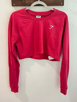 Gymshark‎ Womens Training Cropped Sweatshirt Red Long Sleeve Pullover Medium thumbnail 1