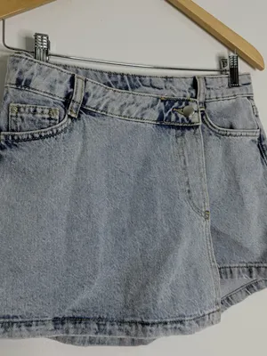 Zara Denim Wrap Skort Light Wash Size S USA 4 Acid Wash 100% Cotton thumbnail 6