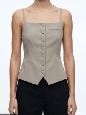 ZARA Tailored Vest Sz L Taupe Neutral Button Front Women’s Preppy thumbnail 1