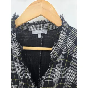 Habitat Tunic Womens L 76130 Black Plaid Raw Edge Button Down‎ EUC thumbnail 2