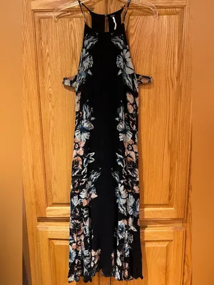 Free People Back To You Side Cut-Out Halter Midi Floral Dress Black Size Medium thumbnail 4