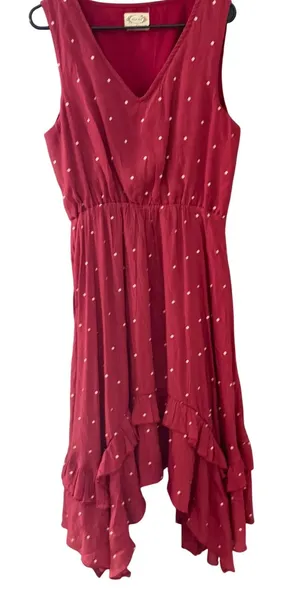 Mia Joy Large Red‎ Polka Dot High-Low Ruffle Midi Dress Boho Kentucky Derby thumbnail 1