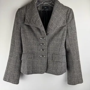 Womens Blazer Size US 8 EU 38 Gray Herringbone H&M Wool‎ Blend Jacket thumbnail 1