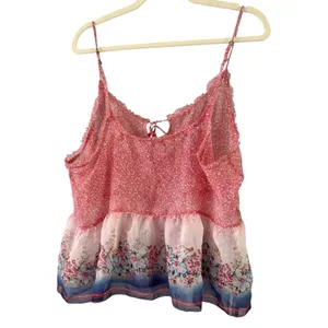 Arizona Jeans Sheer Mesh Floral Peplum Cami Top Size XL Red White Blue thumbnail 2