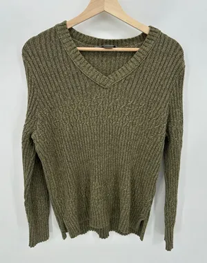 Natural Reflections Green Knit Fisherman Sweater Women‎ Sz M Earth Fall Minimal thumbnail 1