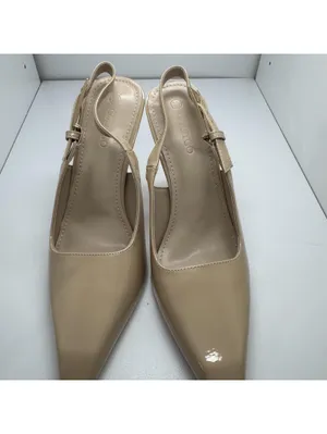 Elegant Nude Patent Leather Slingback Stiletto Heels Size 7.5 thumbnail 5