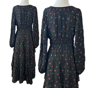 Free People Bohemian Gypsy Tiered Ruffle Maxi Dress Size Medium Witchy Plunge thumbnail 8