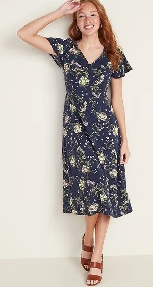 Old Navy Fit & Flare V Neck Midi Dress thumbnail 1