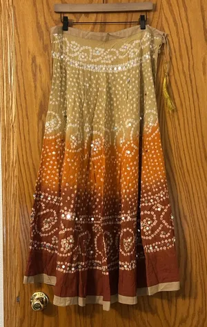 Raj Women’s Ombre Bandhani Maxi Skirt in Tan, Orange & Brown - NWOT - OS thumbnail 1