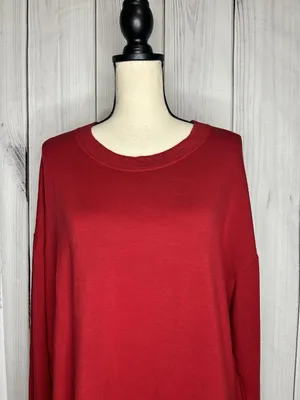 Athleta Coaster Luxe Sweatshirt Red Tencel Modal Pullover Sz L High Low Hem thumbnail 2