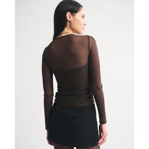 Abercrombie & Fitch Women's Bra Free Long Sleeve Mesh Plunge Top Brown Size XXS thumbnail 4