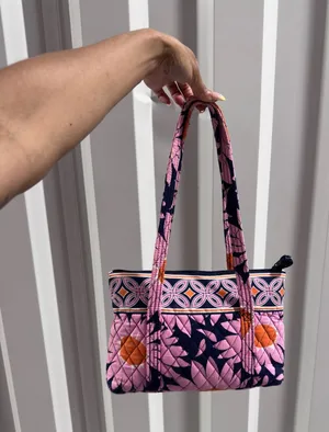 Vera Bradley Quilted Cotton Small Tote Bag Pink Navy Floral Shoulder Purse thumbnail 1