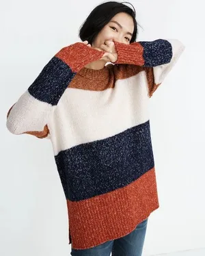 Madewell Women’s Striped Baxter Sweater Tunic‎ Wool Cotton Blend Medium thumbnail 1
