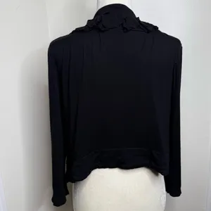 American Rag Black Open Front Ruffled Cardigan Sz Large Rayon Spandex Versatile thumbnail 3