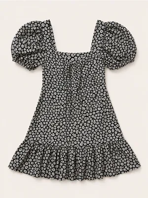 Billabong Black White Ditsy Floral Puff Sleeve Mini Dress Size Small thumbnail 1