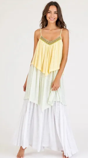 Pitusa NWT Cheetah Print Tiered Maxi Dress Yellow Boho Resort Beach Standard thumbnail 1