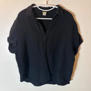 Magaschoni‎ Black Organic Cotton Gauze Short Sleeve Relaxed Top Size Medium thumbnail 1