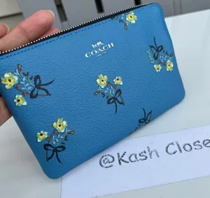 Coach Blue Corner Zip Wristlet With Bow Floral Print thumbnail 2