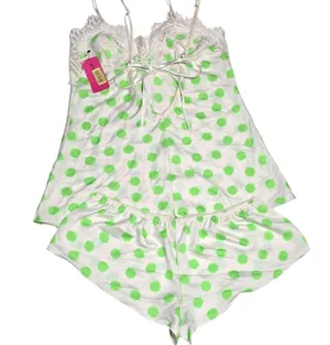 Betsey Johnson Intimates Green Dot Silky Luxe 2-Piece Pajama Short Set Small NEW thumbnail 4