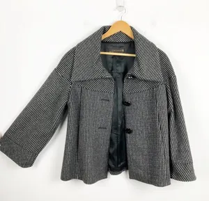 Zara wool retro jacket with big buttons gray and black pattern, wide sleeves M thumbnail 7