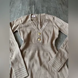 🍒AMTIOUS Elegant Tan Knit Dress thumbnail 6
