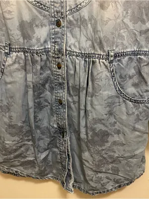 American Eagle Womens Blue Chambray Denim Shirt Dress M Medium 38” Floral READ thumbnail 7